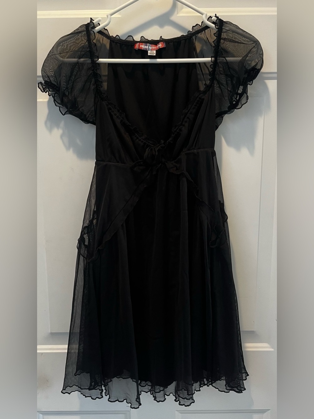 Urban Outfitters women’s Black Mesh Overlay Dress with Ruffled Sleeves